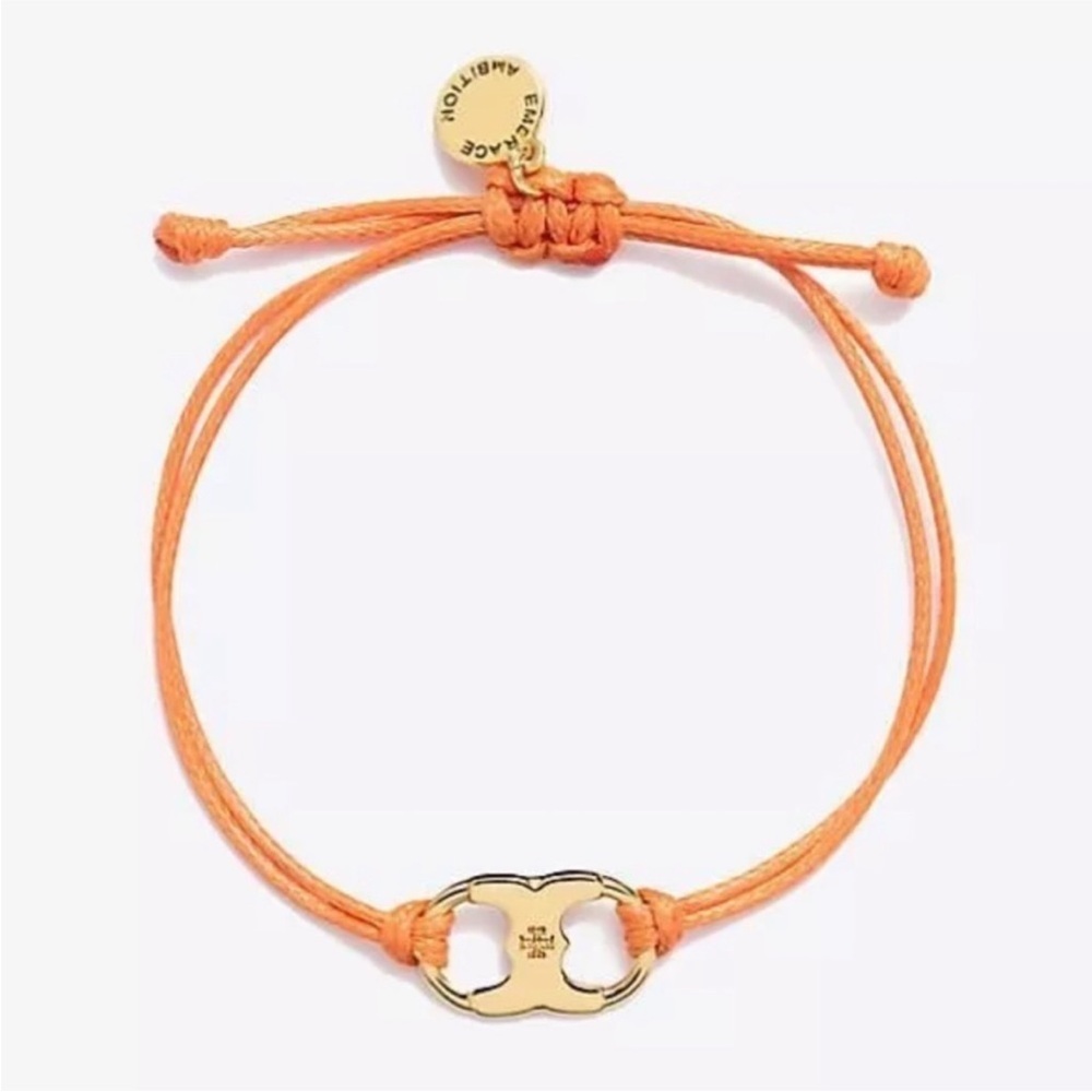 NEW Tory Burch Orange Gold Silk Embrace Ambition Logo Bracelet
